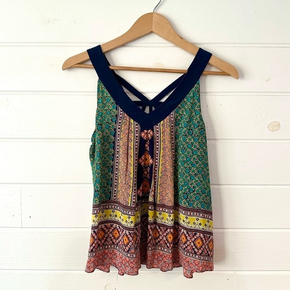 Maeve Tops - Anthropologie MAEVE 100% Silk Boho Flowy Summer Strappy Cutout Tank Blouse Sz 4